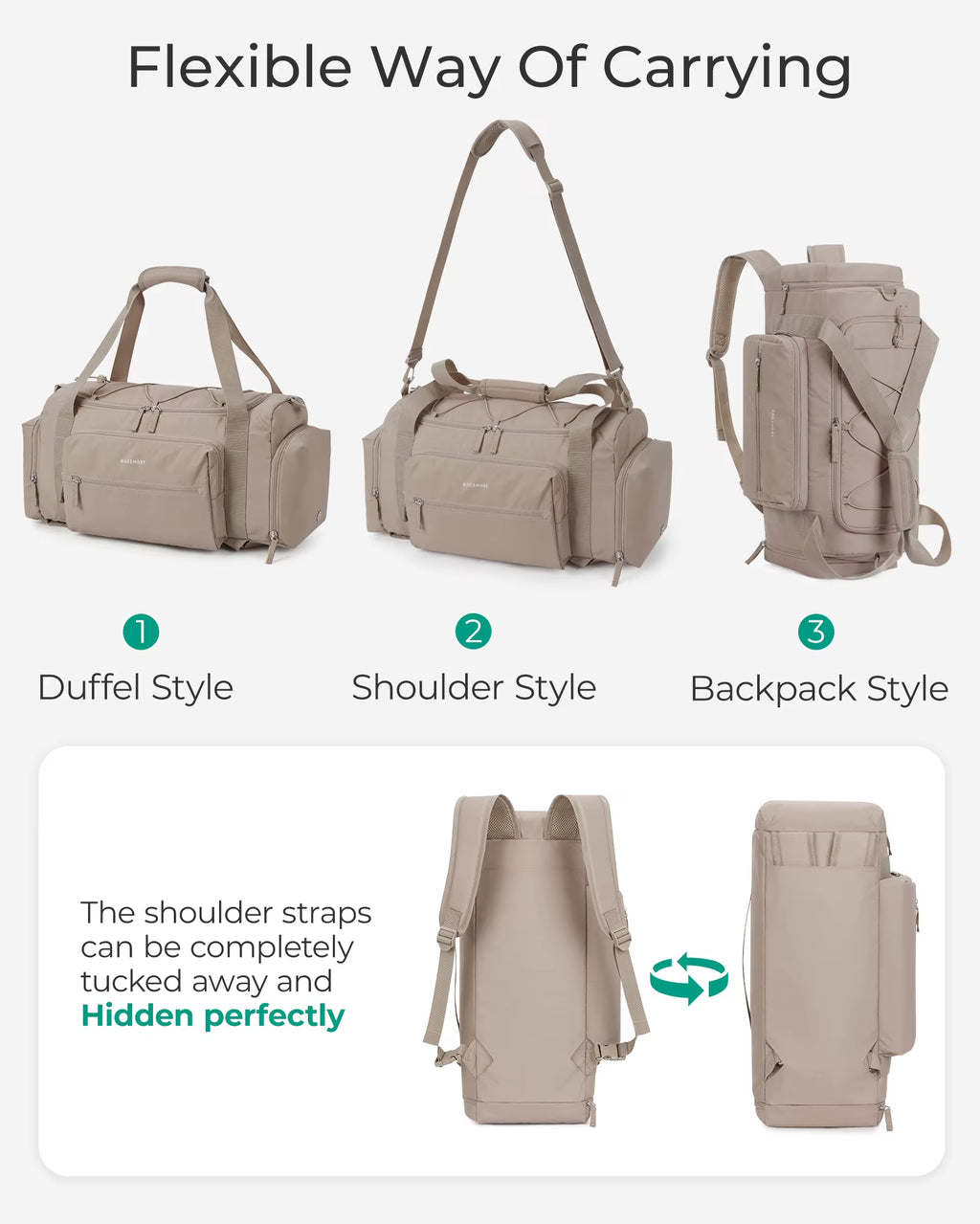 4-IN-1 Duffle Bags for Women Lightweight Gym Bag with Shoe Compartment Waterproof 30L Travel Carry on Luggage Storage