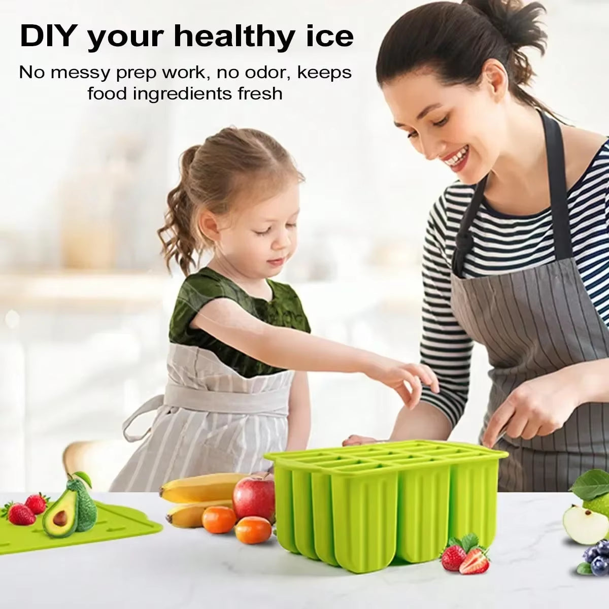 Popsicle Molds Silicone 12 Pieces Popsicle Trays for Freezer Homemade Ice Cream Popsicle Molds with 50Pcs Popsicle Sticks