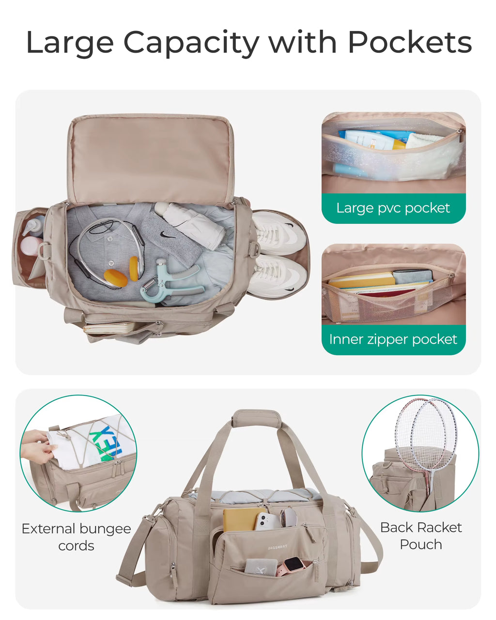 4-IN-1 Duffle Bags for Women Lightweight Gym Bag with Shoe Compartment Waterproof 30L Travel Carry on Luggage Storage