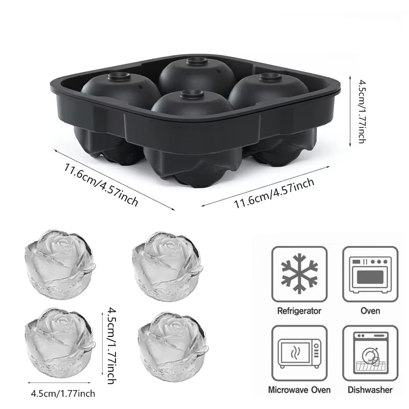 Luxury 3D Ice Mold Tray – Rose & Diamond Shapes for Whiskey, Cocktails & Parties