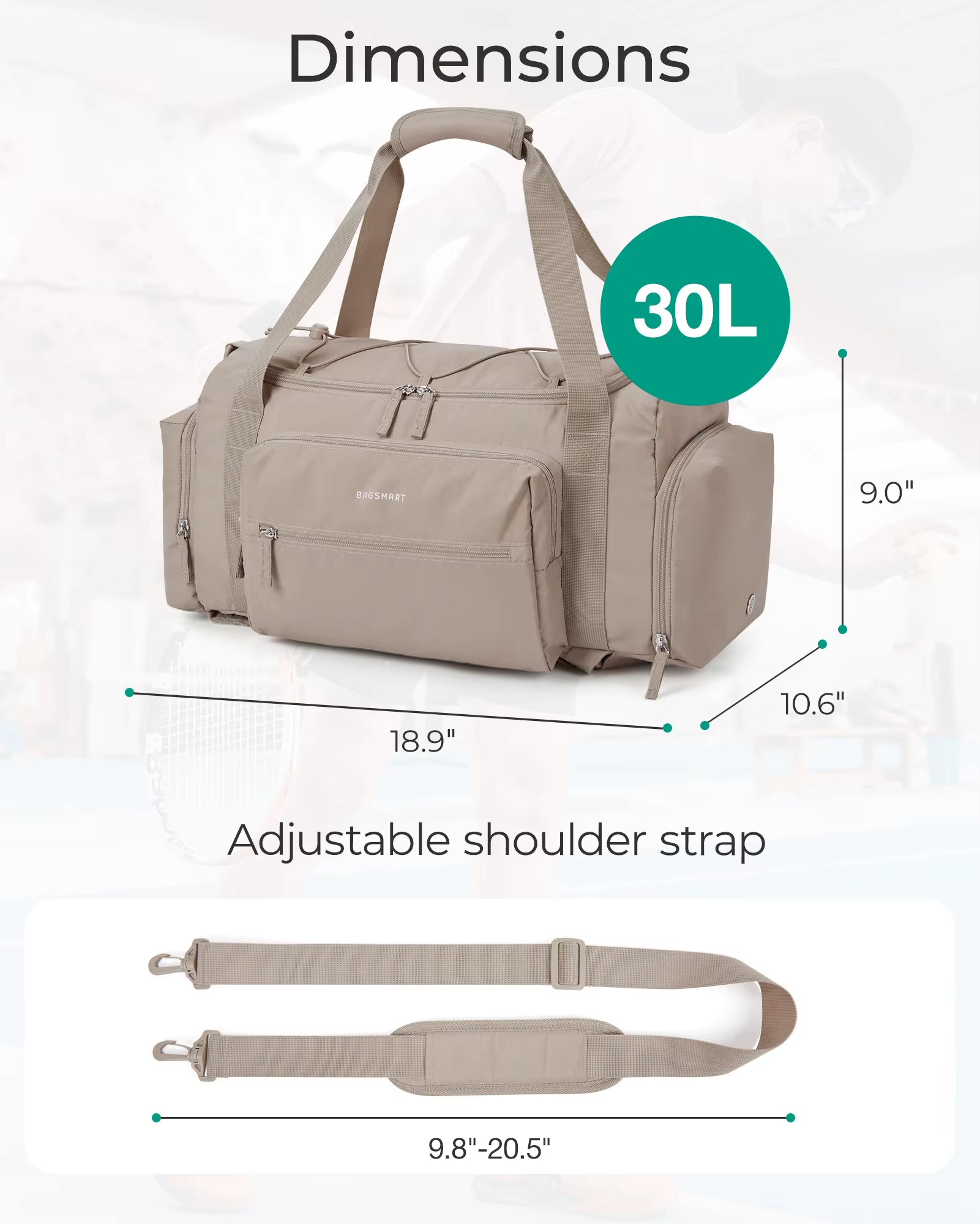 4-IN-1 Duffle Bags for Women Lightweight Gym Bag with Shoe Compartment Waterproof 30L Travel Carry on Luggage Storage