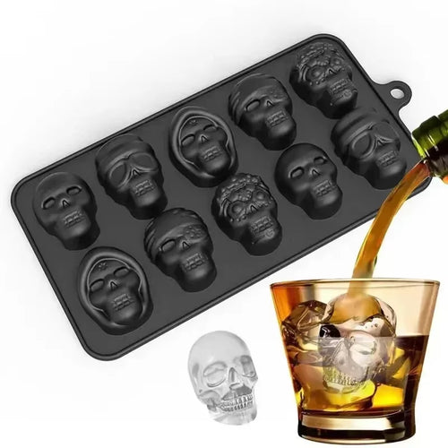 3D Skull Ice Cube Mold – Reusable Silicone Tray for Whiskey, Cocktails & Desserts