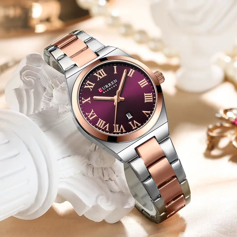 Women’s Dress Watch – Waterproof Analog Wristwatch with Stainless Steel Band & Date