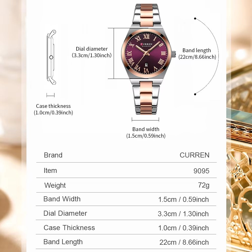 Women’s Dress Watch – Waterproof Analog Wristwatch with Stainless Steel Band & Date