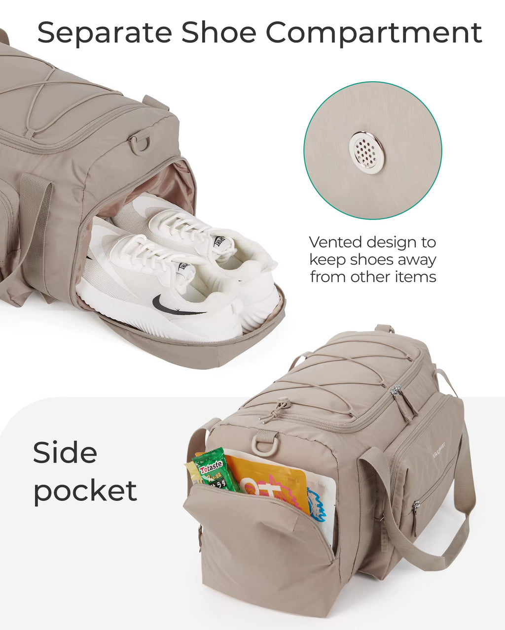 4-IN-1 Duffle Bags for Women Lightweight Gym Bag with Shoe Compartment Waterproof 30L Travel Carry on Luggage Storage