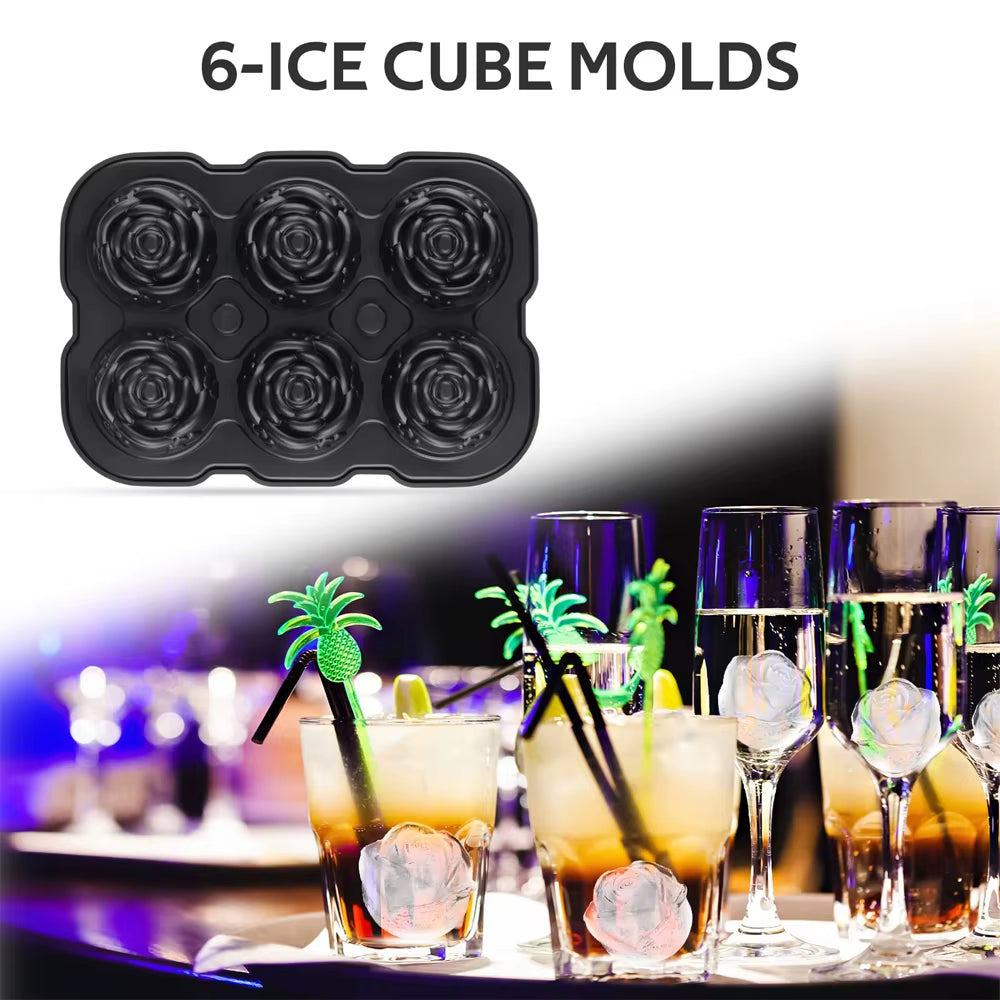 Luxury 3D Ice Mold Tray – Rose & Diamond Shapes for Whiskey, Cocktails & Parties
