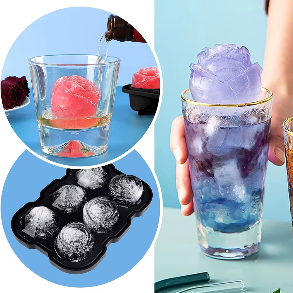 Luxury 3D Ice Mold Tray – Rose & Diamond Shapes for Whiskey, Cocktails & Parties