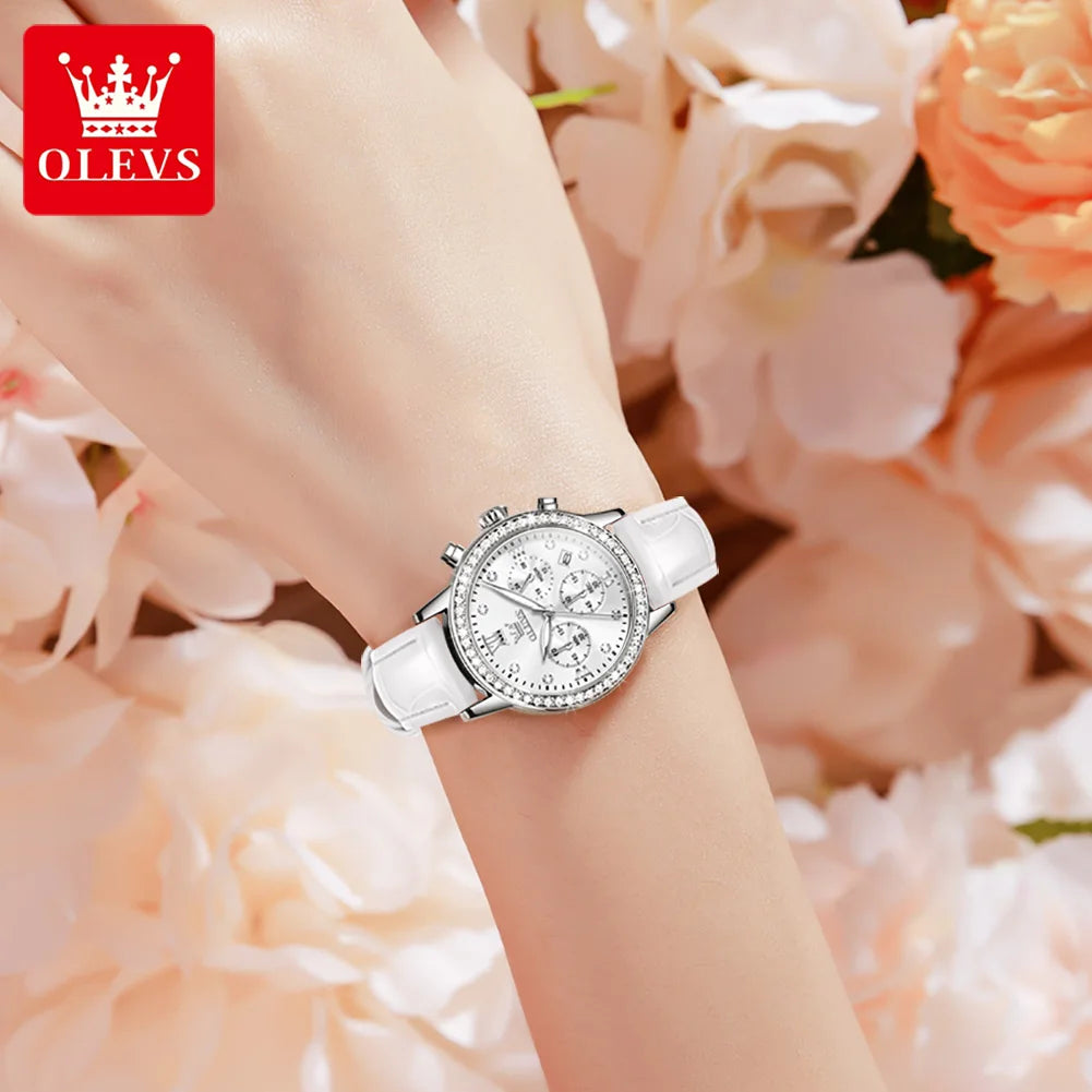 Women’s Luxury Diamond Quartz Wristwatch – Waterproof Luminous Leather Strap Watch (Model 9933)