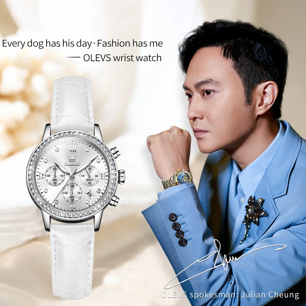 Women’s Luxury Diamond Quartz Wristwatch – Waterproof Luminous Leather Strap Watch (Model 9933)