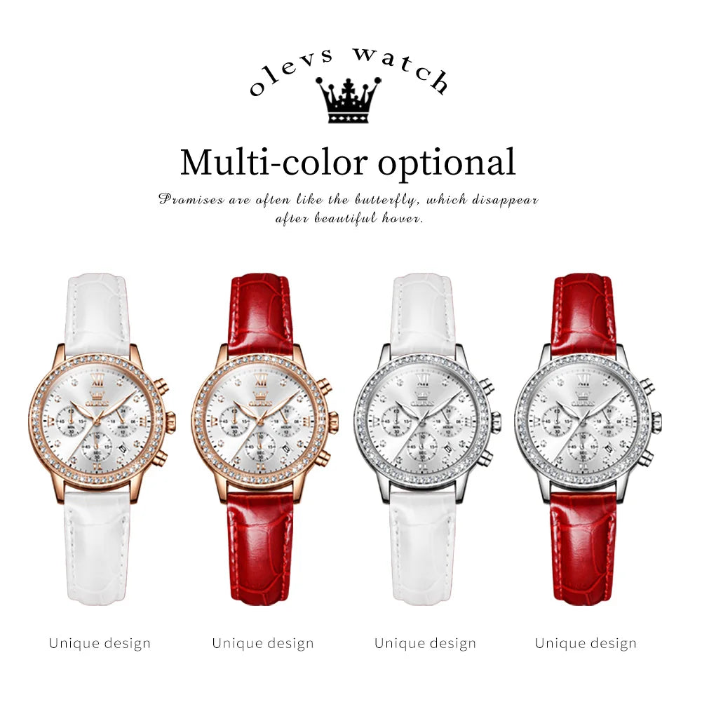 Women’s Luxury Diamond Quartz Wristwatch – Waterproof Luminous Leather Strap Watch (Model 9933)