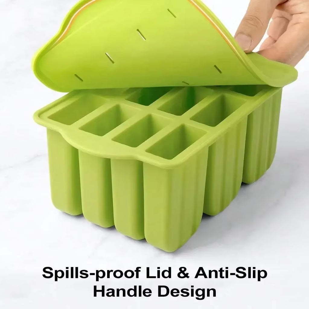 Popsicle Molds Silicone 12 Pieces Popsicle Trays for Freezer Homemade Ice Cream Popsicle Molds with 50Pcs Popsicle Sticks