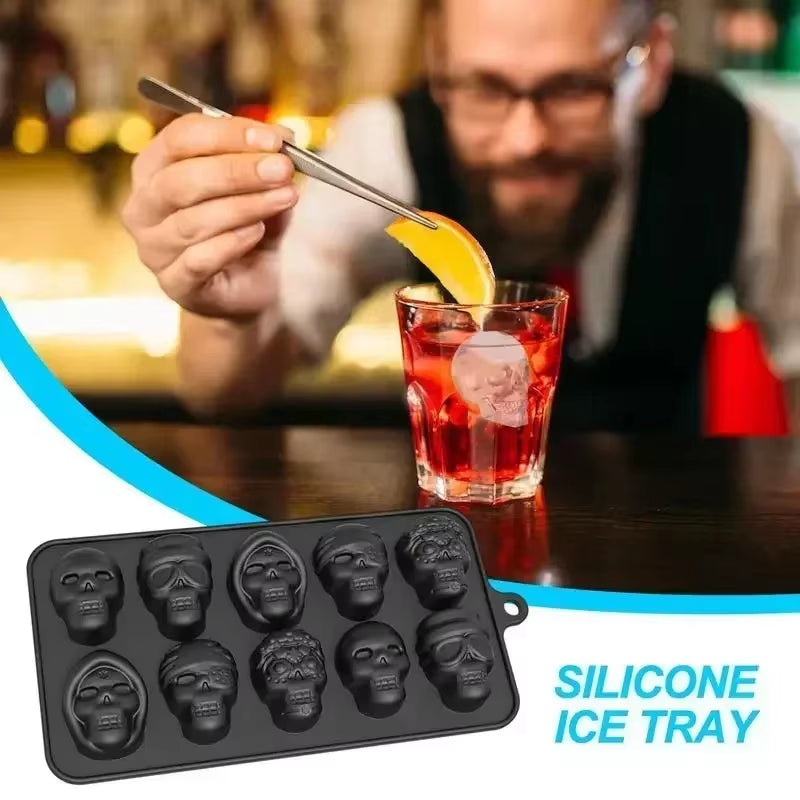 3D Skull Ice Cube Mold – Reusable Silicone Tray for Whiskey, Cocktails & Desserts