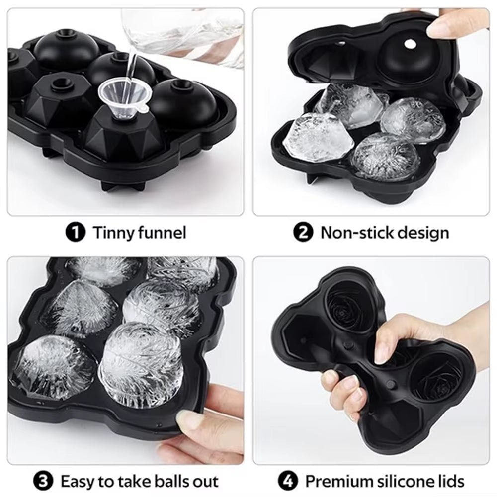 Luxury 3D Ice Mold Tray – Rose & Diamond Shapes for Whiskey, Cocktails & Parties