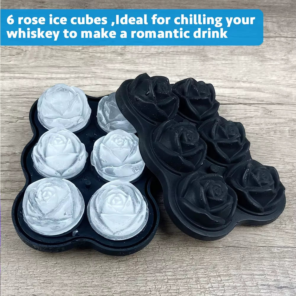 Luxury 3D Ice Mold Tray – Rose & Diamond Shapes for Whiskey, Cocktails & Parties