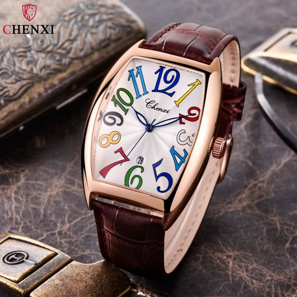 Men’s Business Quartz Watch – Luminous Curved Glass Analog Wristwatch with Date