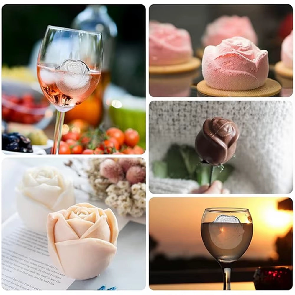 Luxury 3D Ice Mold Tray – Rose & Diamond Shapes for Whiskey, Cocktails & Parties